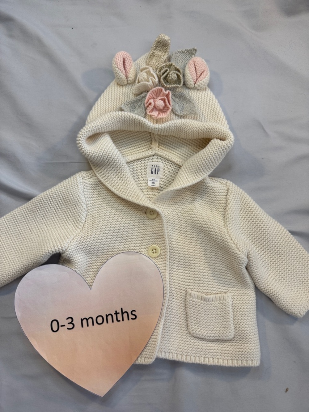 GAP Cream Knit Hooded Baby Sweater with unicorn design